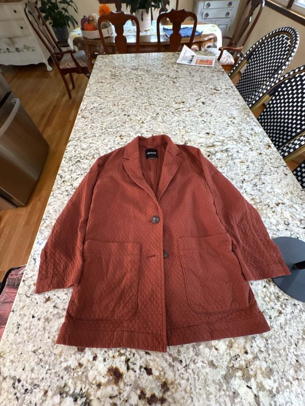 Madewell Quilted Cotton Shawl Blazer XXS Rust Red Jacquard Button Jacket